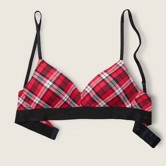 NWT VS Pink Wear Everywhere Wireless Lightly-Lined Plaid Bra - Picture 4 of 9